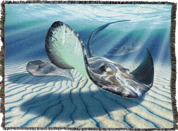 Sting Rays II Woven Cotton Throw Blanket by Jerry LoFaro©