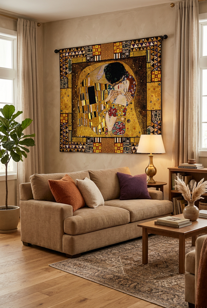 Gustav Klimt© The Kiss Captured Wall Tapestry w/Gold Lurex