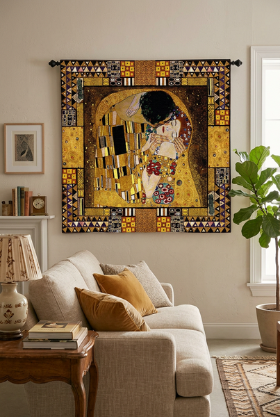 Gustav Klimt© The Kiss Captured Wall Tapestry w/Gold Lurex