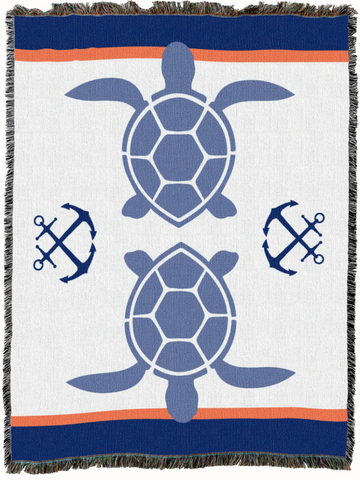 Turtles on Half Shell Woven Cotton Throw Blanket|2 Sizes
