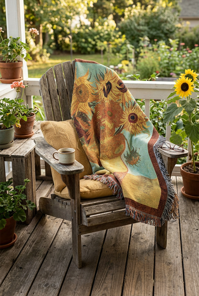 Van Gogh© Sunflowers Woven Cotton Throw Blanket