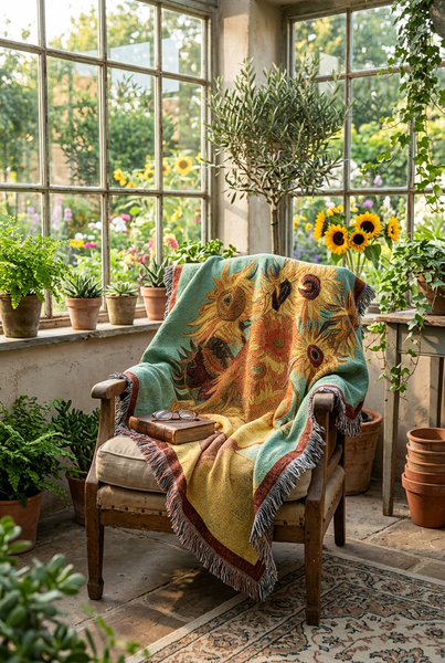 Van Gogh© Sunflowers Woven Cotton Throw Blanket