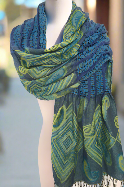 Woven Reversible Ruffled Scarf/Shawl - Sea Treasures