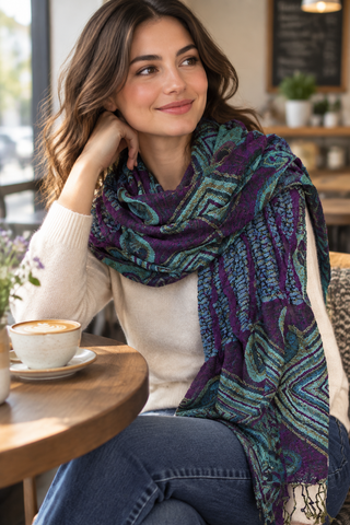 Woven Reversible Ruffled Scarf/Shawl - Violet Sapphire