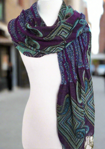 Woven Reversible Ruffled Scarf/Shawl - Violet Sapphire