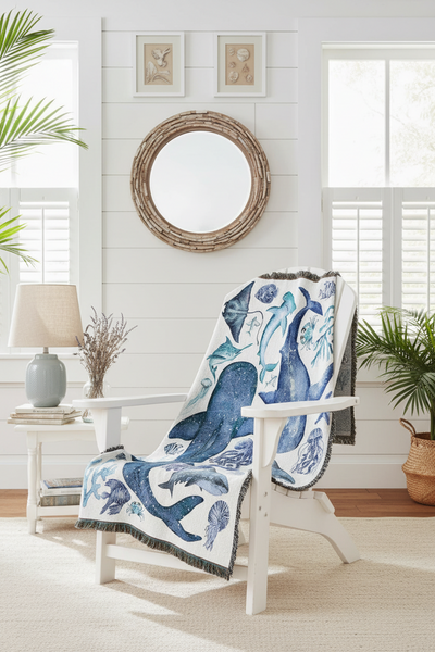 Ocean Life Woven Cotton Throw Blanket|2 Sizes