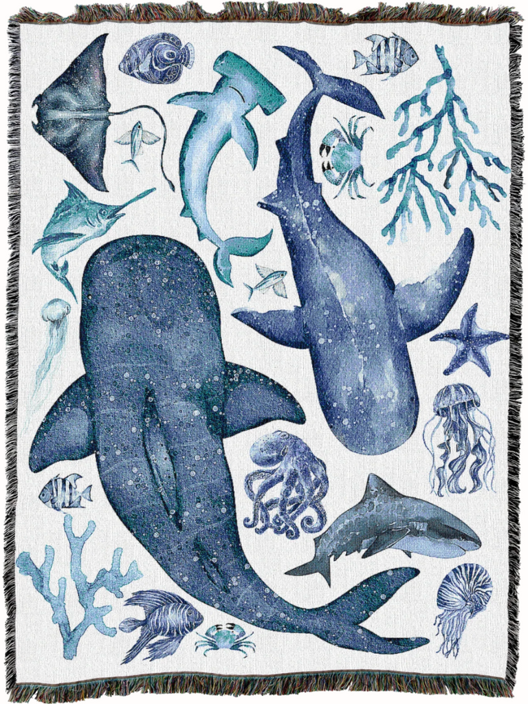 Ocean Life Woven Cotton Throw Blanket|2 Sizes