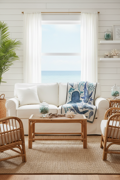 Ocean Life Woven Cotton Throw Blanket|2 Sizes