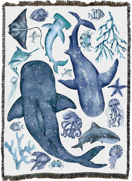 Ocean Life Woven Cotton Throw Blanket|2 Sizes