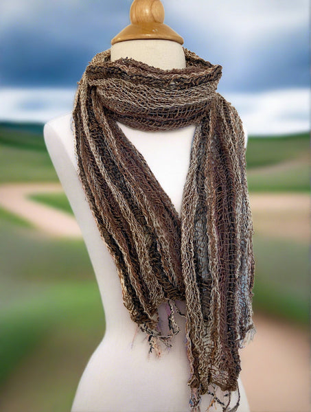 Handwoven Open Weave Cotton Scarf - Multicolor Browns