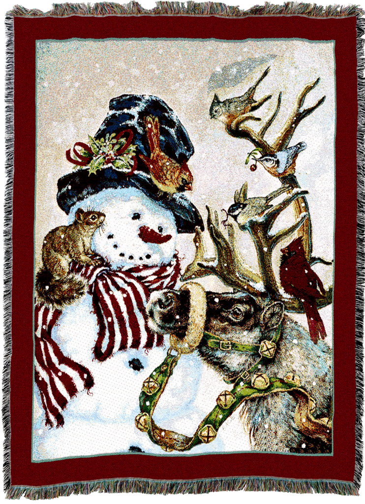 Snowman And Prancer Woven Throw Blanket by Donna Race©