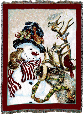 Snowman And Prancer Woven Throw Blanket by Donna Race©