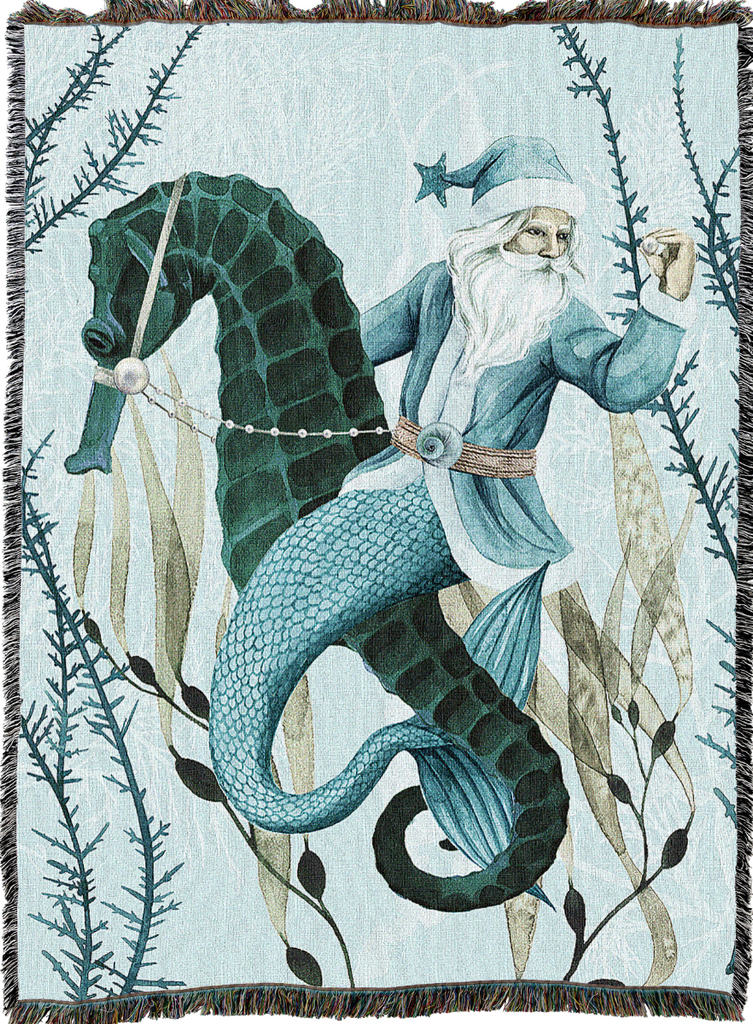 Sea Santa Woven Cotton Throw Blanket by Grace Popp©
