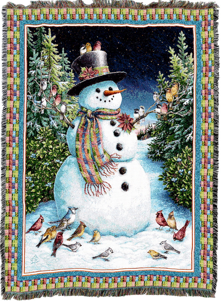 Plaid Snowman Woven Cotton Throw Blanket by Lynn Bywaters©