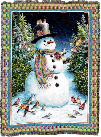 Plaid Snowman Woven Cotton Throw Blanket by Lynn Bywaters©