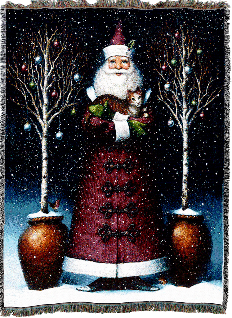 Kitty Santa Woven Cotton Throw Blanket by Lynn Bywaters©