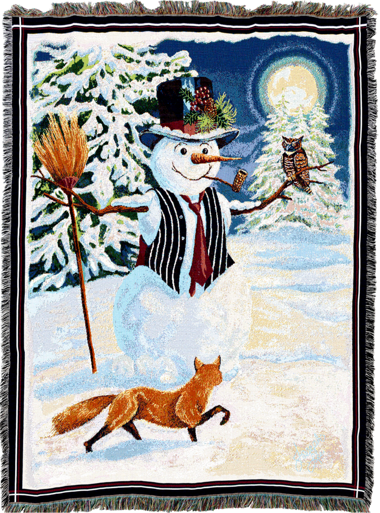 Twilight Frosty Snowman Woven Cotton Throw Blanket by Joseph Lee©