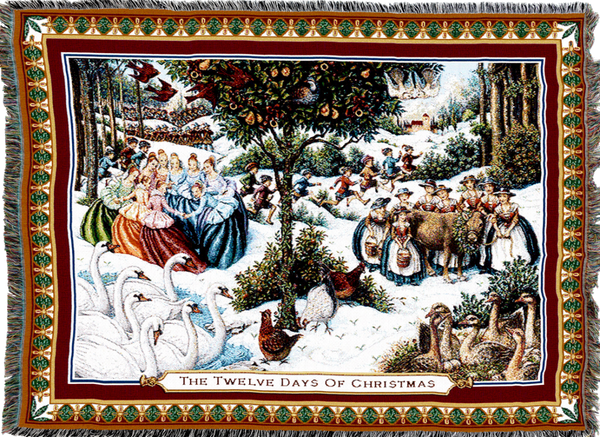 Twelve Days Of Christmas Woven Cotton Throw Blanket by Lynn Bywaters©|2 Sizes