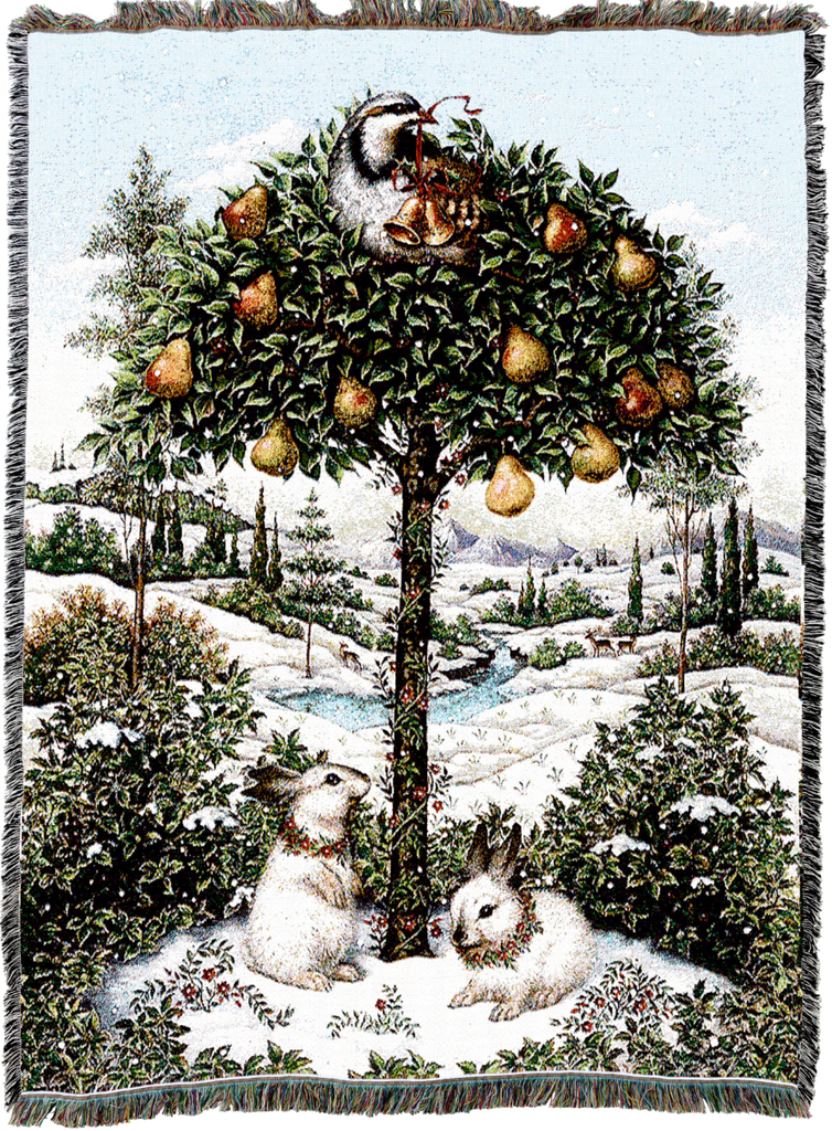 Partridge In A Pear Tree Woven Cotton Throw Blanket by Lynn Bywaters©