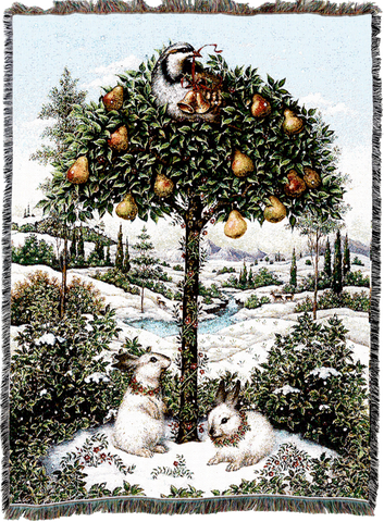 Partridge In A Pear Tree Woven Cotton Throw Blanket by Lynn Bywaters©