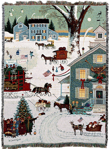 Charles Wysocki© Cape Cod Christmas Woven Throw Blanket