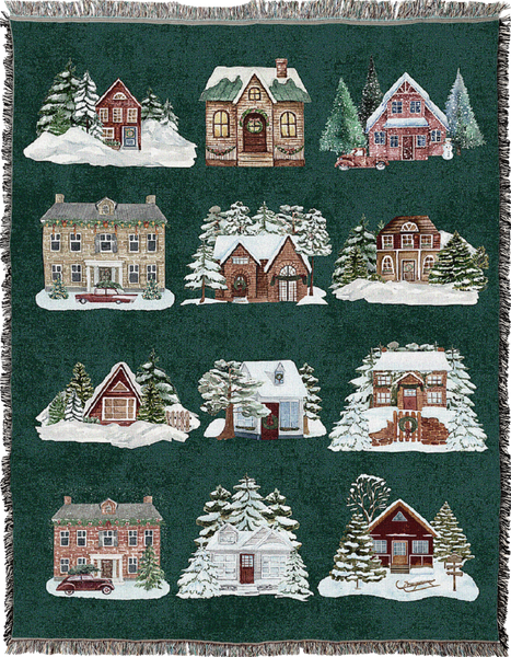 Merry Times Village Woven Cotton Throw Blanket|2 Sizes