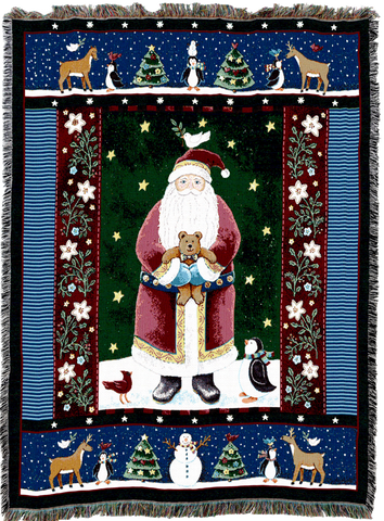 Midnight Santa Woven Cotton Throw Blanket by Coco Dowley©
