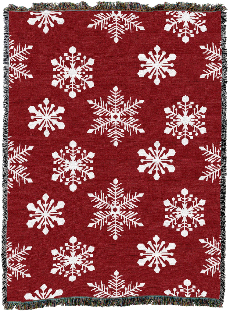 Snowflakes Red Woven Cotton Throw Blanket