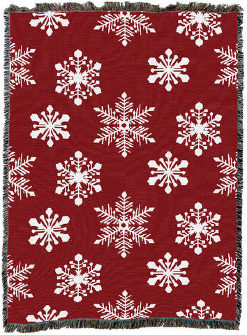 Snowflakes Red Woven Cotton Throw Blanket