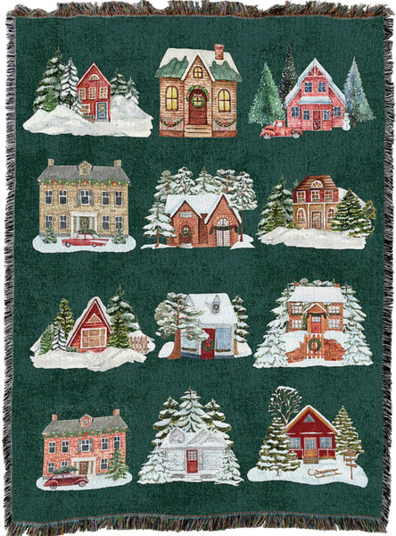 Merry Times Village Woven Cotton Throw Blanket|2 Sizes