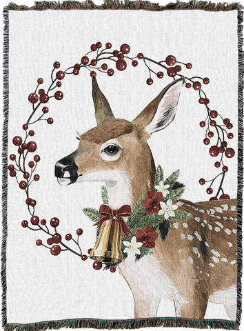 Yuletide Deer Woven Cotton Throw Blanket by Grace Popp©