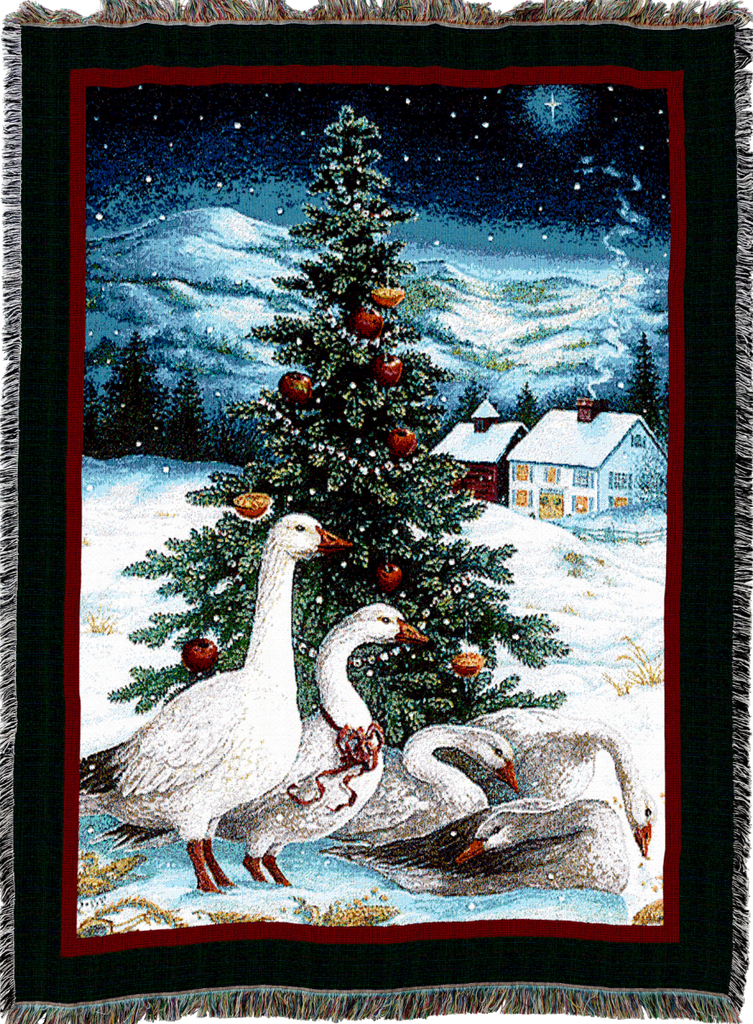 Christmas Goose Woven Cotton Throw Blanket by Lynn Bywaters©