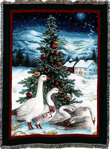 Christmas Goose Woven Cotton Throw Blanket by Lynn Bywaters©