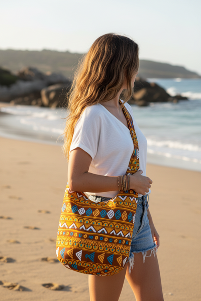 Boho Sling Bag Large - Geometric Brown