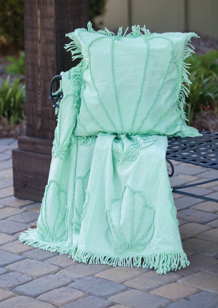 Seafoam Seashell Tufted Cotton Throw with Fringe