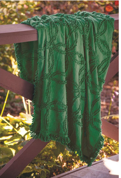 Cactus Green Tufted Cotton Throw w/Fringe
