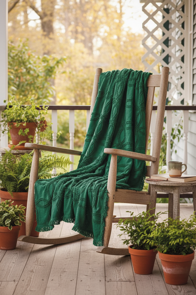 Cactus Green Tufted Cotton Throw w/Fringe