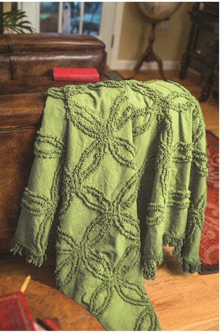 Green Chartreuse Tufted Cotton Throw with Fringe