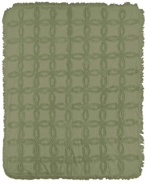 Olive Tufted Cotton Throw with Fringe|Table Runner Option