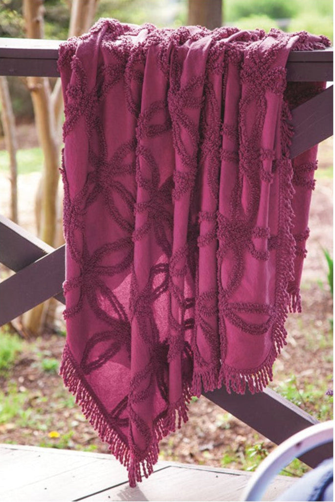 Raspberry Tufted Cotton Throw with Fringe