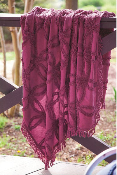 Raspberry Tufted Cotton Throw with Fringe
