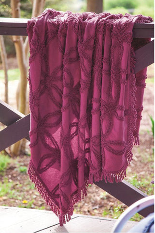 Raspberry Tufted Cotton Throw with Fringe