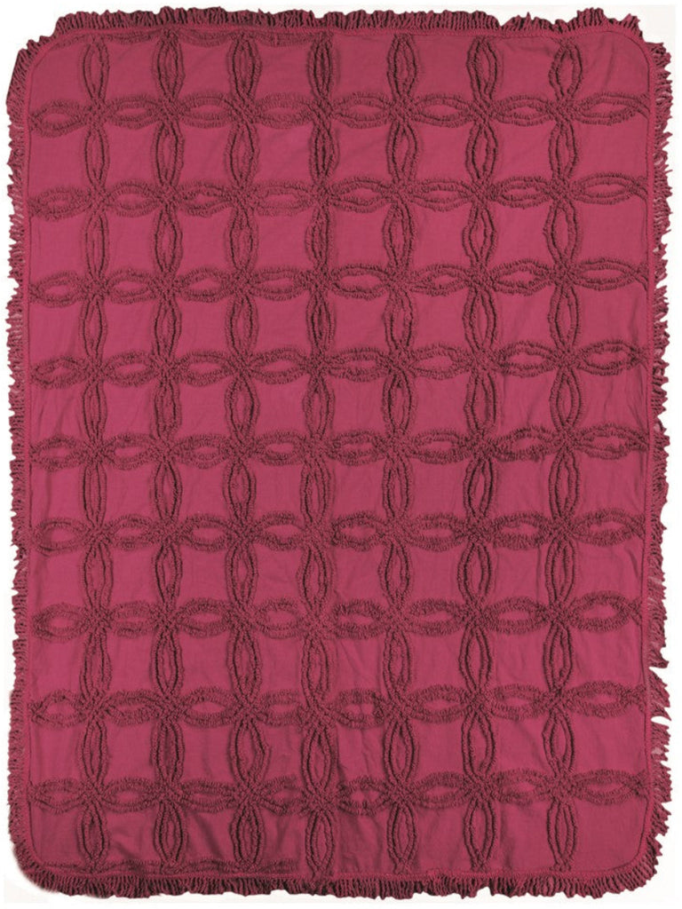 Wine Tufted Cotton Throw with Fringe