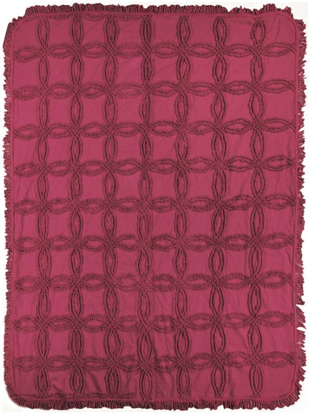 Wine Tufted Cotton Throw with Fringe|Table Runner Option