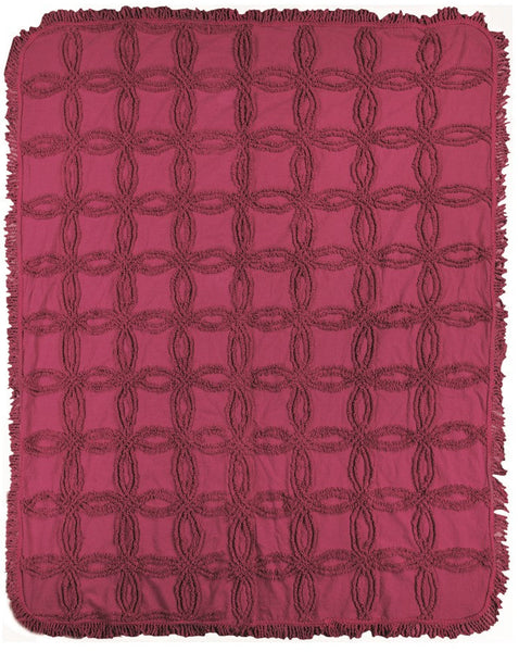 Raspberry Tufted Cotton Throw with Fringe