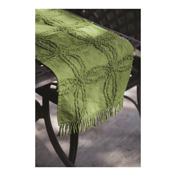 Green Chartreuse Tufted Cotton Throw w/Fringe|Table Runner Option