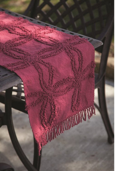 Wine Tufted Cotton Throw with Fringe|Table Runner Option