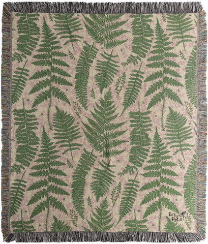 Ferns and Mushrooms Woven Cotton Throw by Patty Ryboldt©