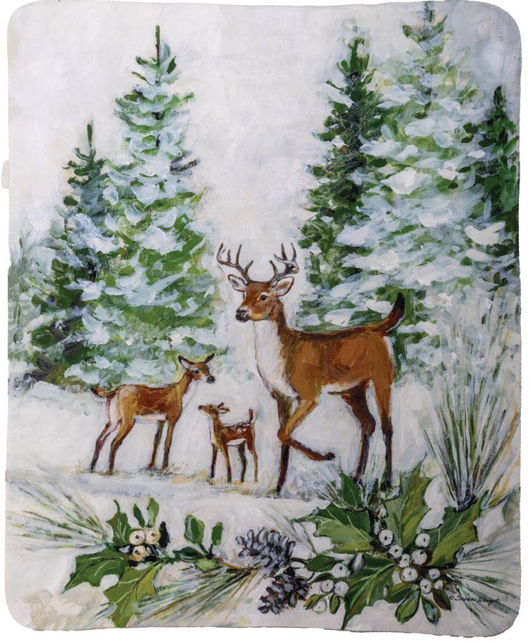 Season's Frost - Deer Family Sherpa Fleece Throw by Susan Winget©