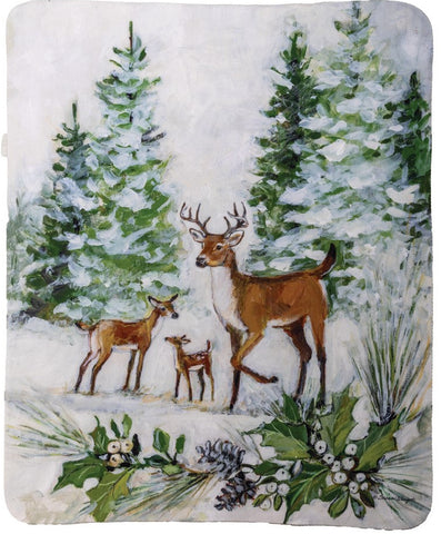 Season's Frost - Deer Family Sherpa Fleece Throw by Susan Winget©
